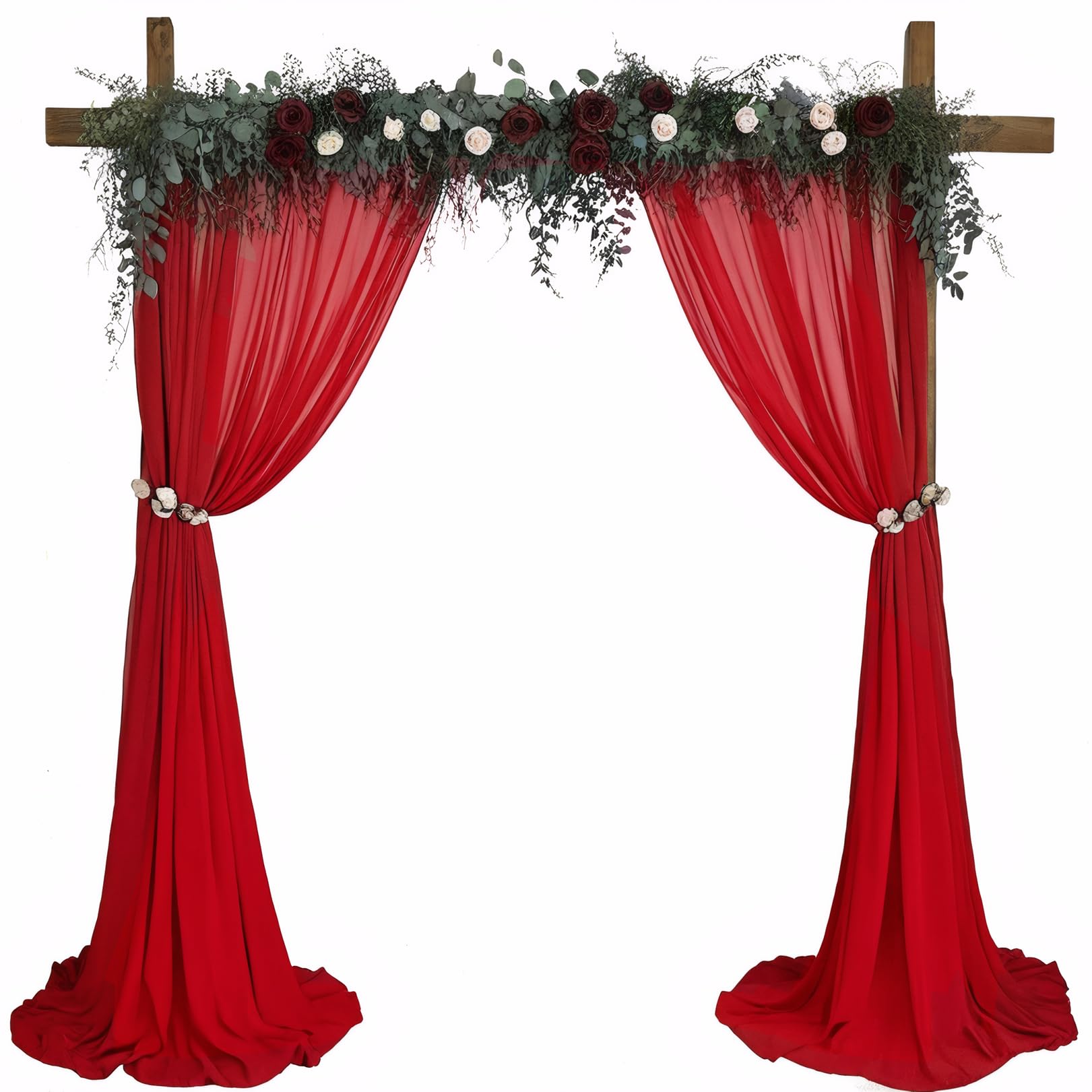 DUOBAO Red Chiffon Backdrop Curtain-2 Panels 29x96-Inch Wedding Backdrops Drapes Beach Curtains for Living Room Voile Window Photography Background for Weddings Ceremony