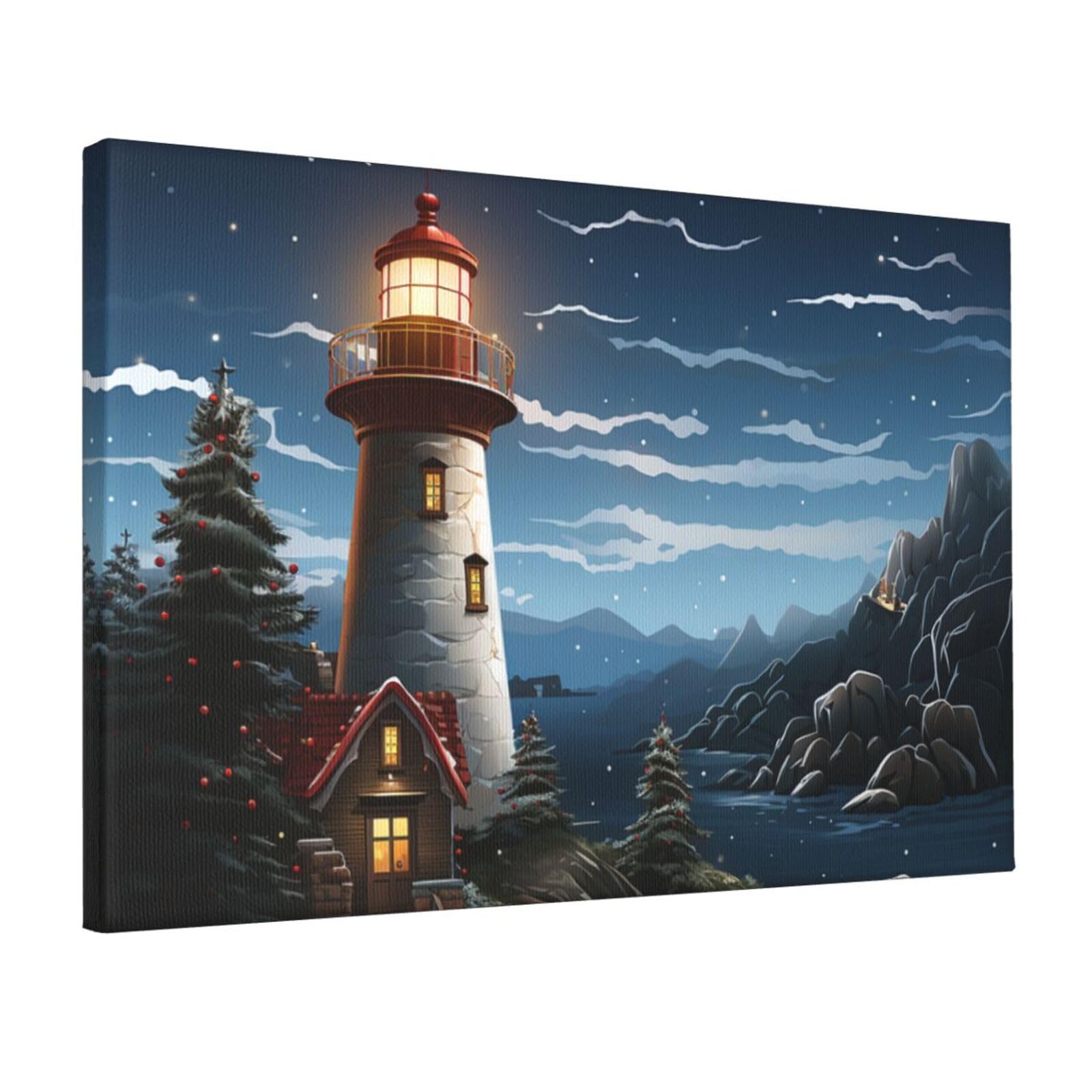 Canvas Wall Art for Living Room Wall Decor 12"x18" Modern Artwork Painting Pictures Hanging Canvas Prints Santa Claus Lighthouse Aesthetic Wall Art for Bedroom Bathroom Office Wallart Decor