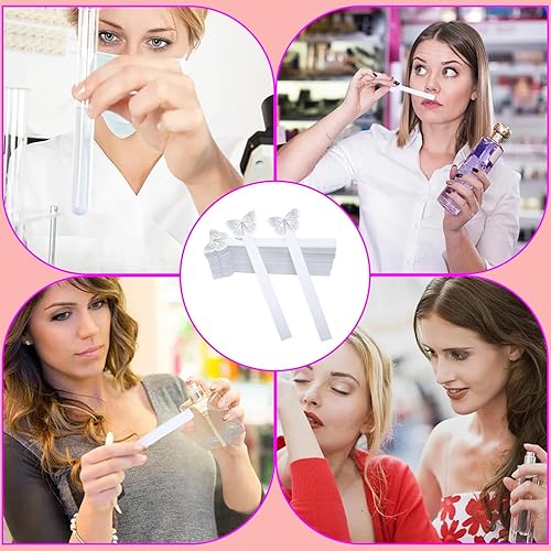 Miniatura 4 de Honbay 100 tiras de prueba de perfume desechables con patrón de mariposa, aceites esenciales, tiras de prueba de papel, papel de prueba de olor para