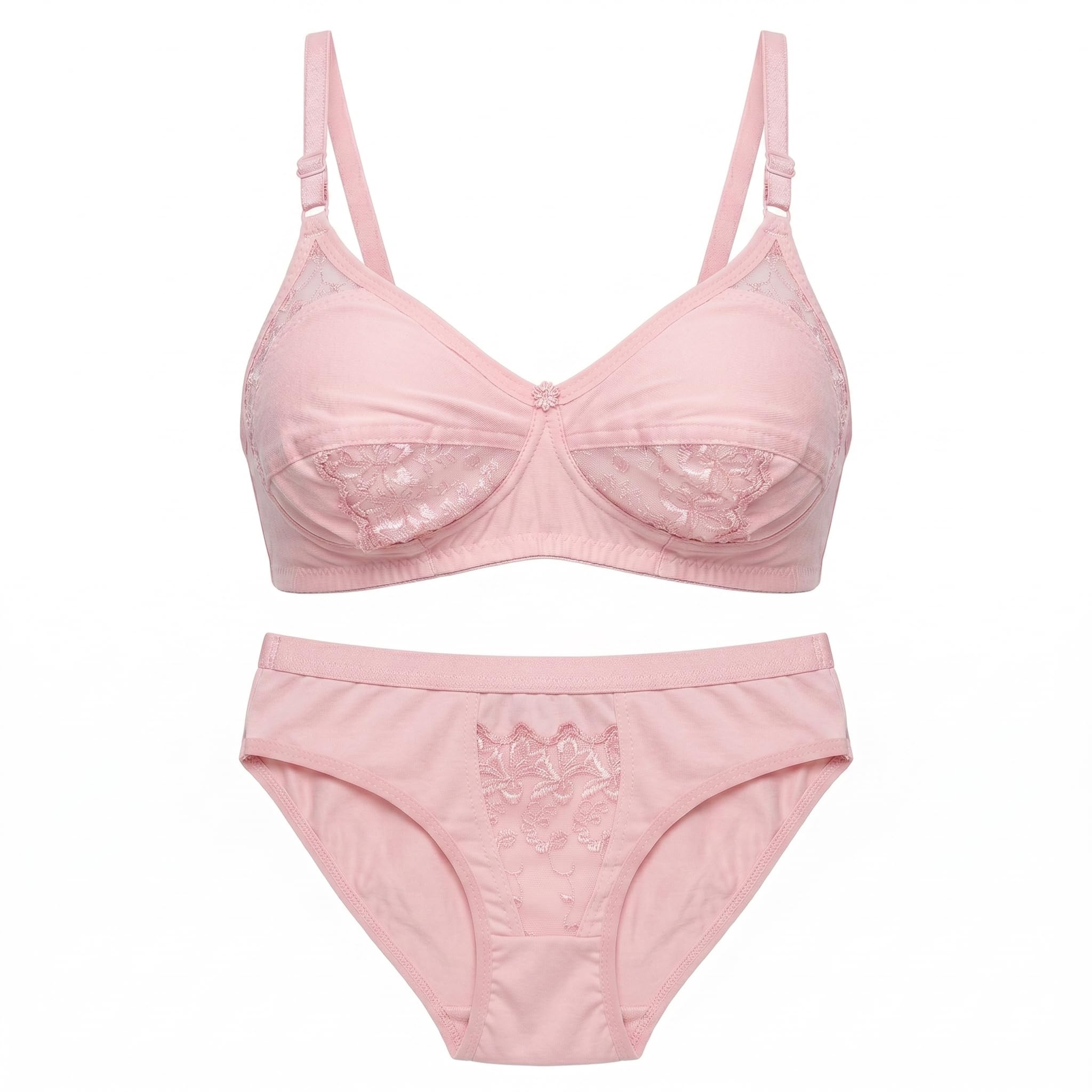 Women's Cotton Lingerie Set | Non-Wired Comfort Bra and Brief Panty Set with Elegant Lace Detailing, Full Coverage Seamless Everyday Underwear Bra Set-picture-11