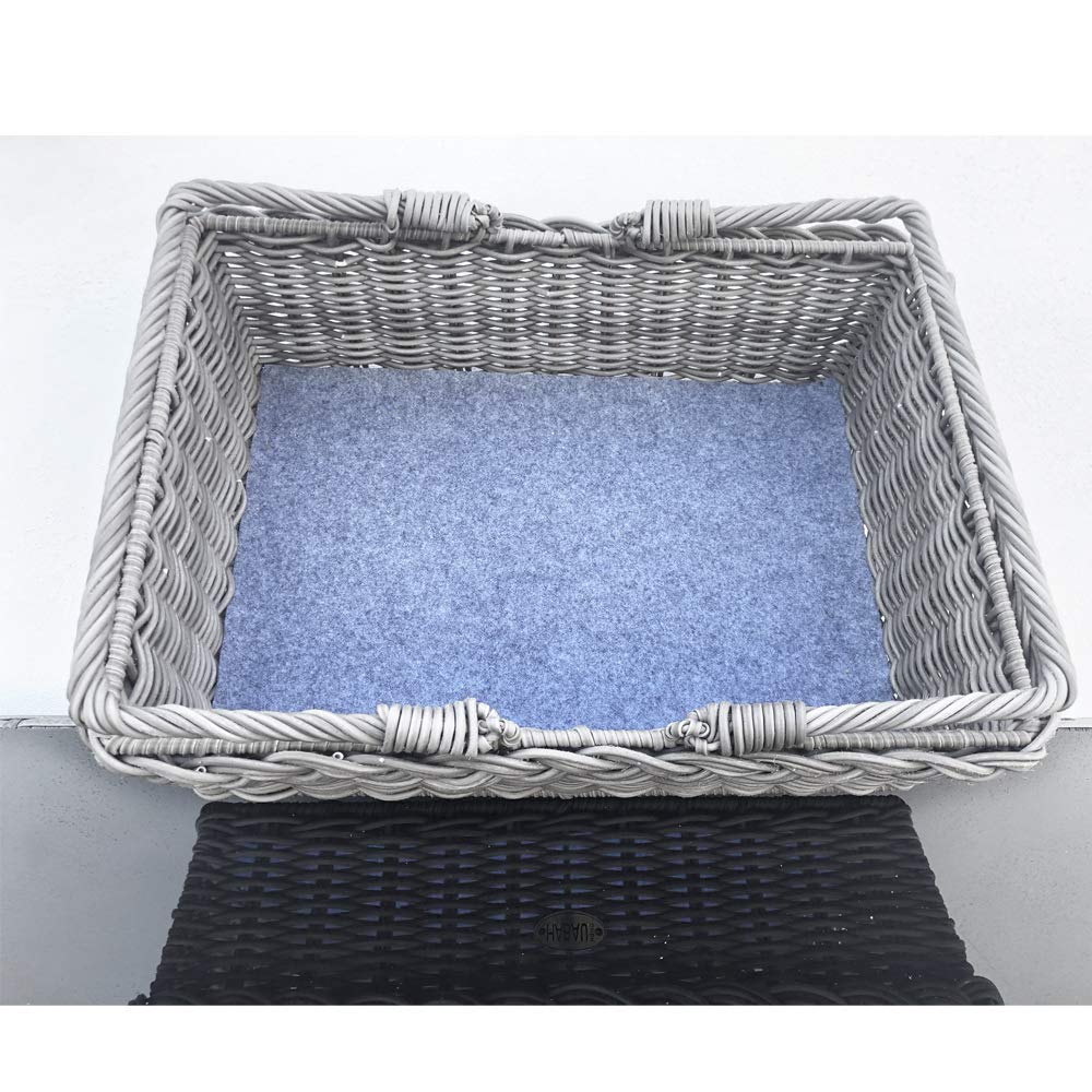 HABAU Picknickkorb Grau – Serviertablett & Tragekorb aus Kunststoff-Geflecht mit Metallrahmen – Stabiler Korb mit Griffen, Filzboden, 46 x 34 x 17 cm – Ideal für Picknick & Haushalt
