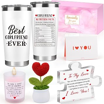 Gifts for Girlfriend, Graduation Birthday Gifts for Girlfriend Women Her, 1 Year Gifts for GF Anniversary, Best Girlfriend Ever Tumbler Gift Set, Coolest I Love You Presents, I Love My GF Couple Gift