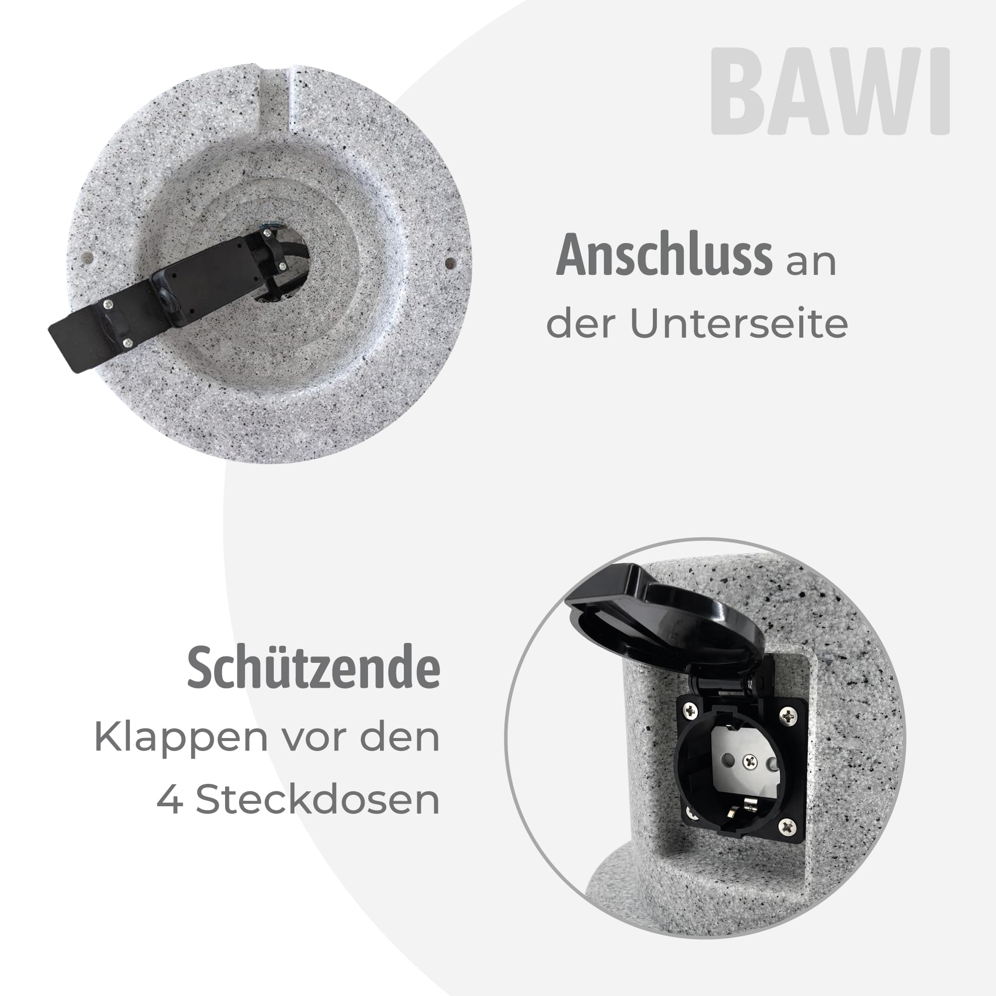 SSC-LUXon BAWI Gartensteckdose Steinoptik mit 4 Steckdosen - Outdoor Mehrfachsteckdose 4-fach IP44 - Außensteckdose Garten Granitoptik