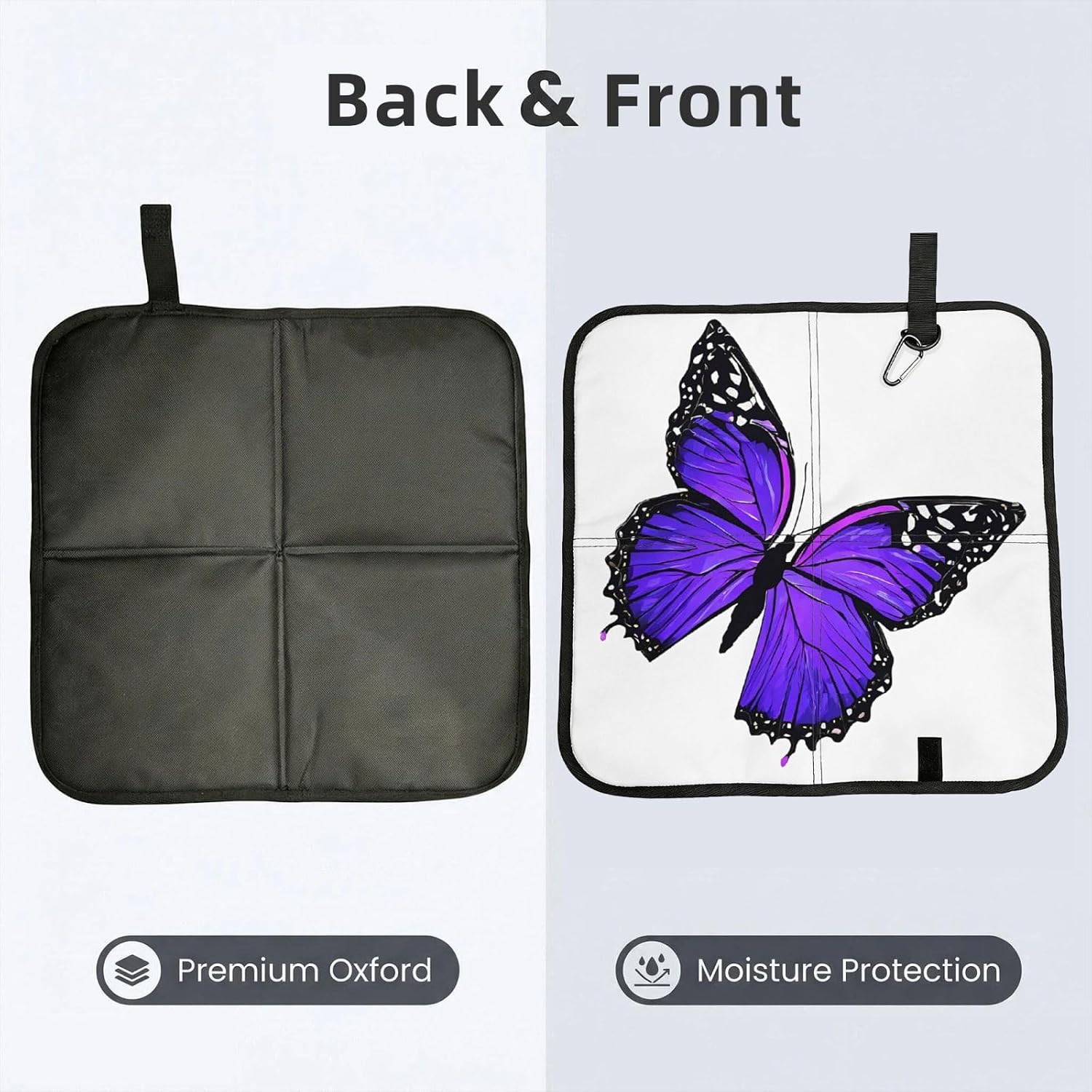 (Purple Butterflies) Sitting Pad Foldable Seat Cushion Lightweight Camping Seat Mat with Hook for Outdoor Hiking Picnic Camping