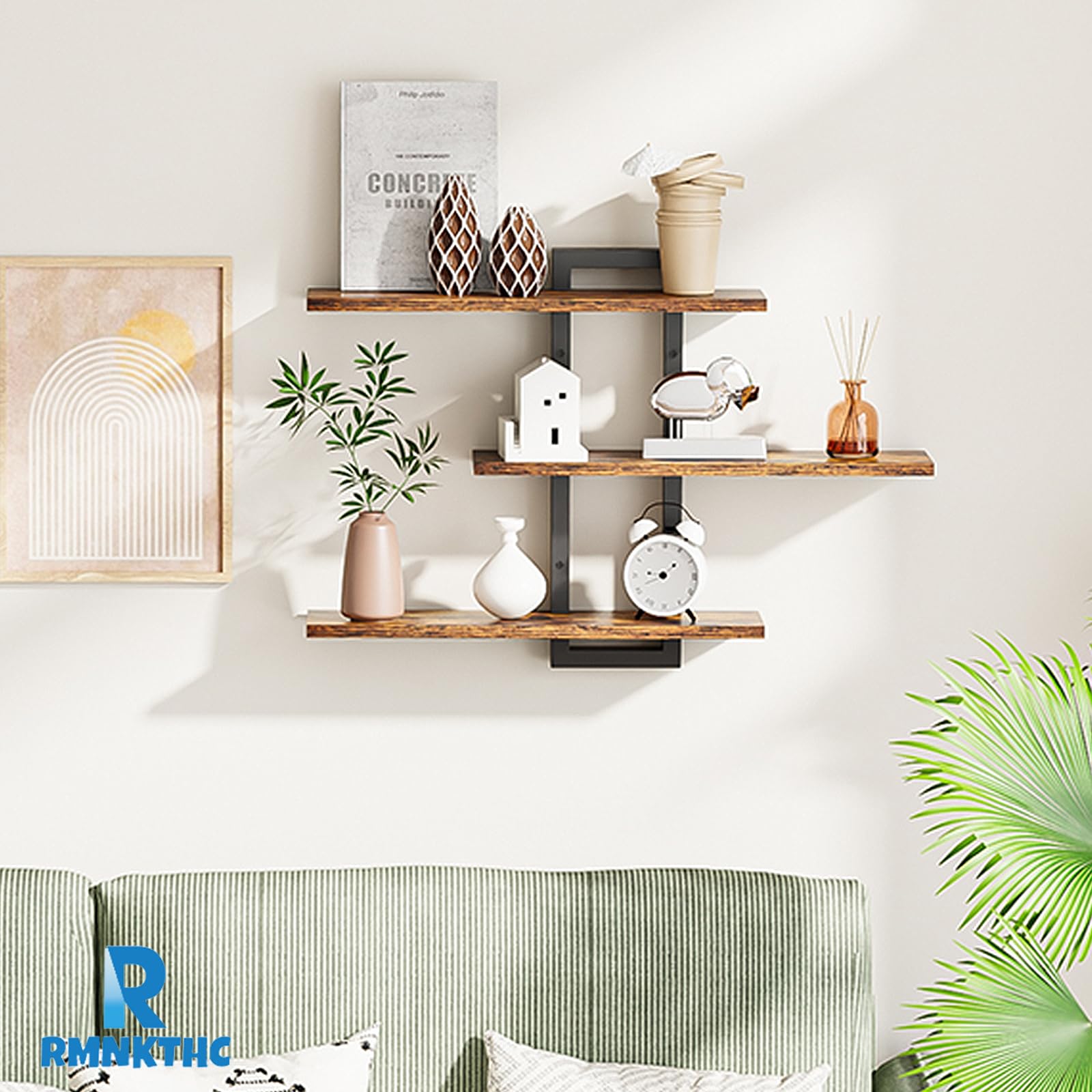Estantería de Pared de 3 Niveles, Estante Flotante, Repisas de Pared, Estante Colgante Ajustable Decorativo para Sala de Estar, Baño, Dormitorio, Cocina (Marrón)