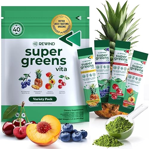 Rewind Best Tasting Vita Variety Sample Stick Pouch Super Greens Powder Packets Deliciosa mezcla de bebida de jugo verde con sabor increíble Más