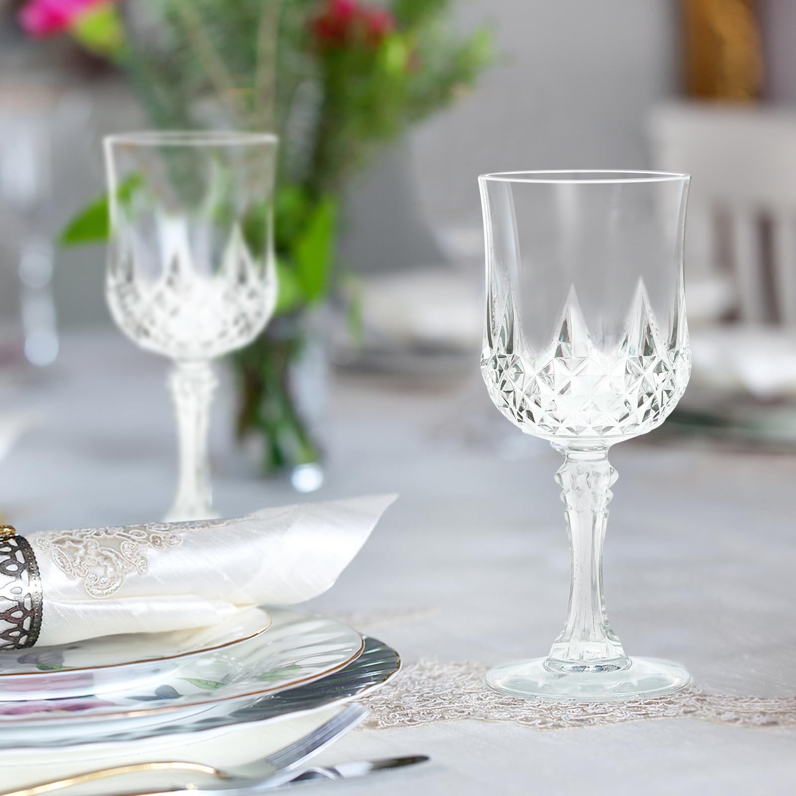 Weingläser aus Kunststoff, transparent, für Hochzeitsempfang, Trinkgläser für Partys, Valentinstag, Geburtstage, Weiß, 12 Stück