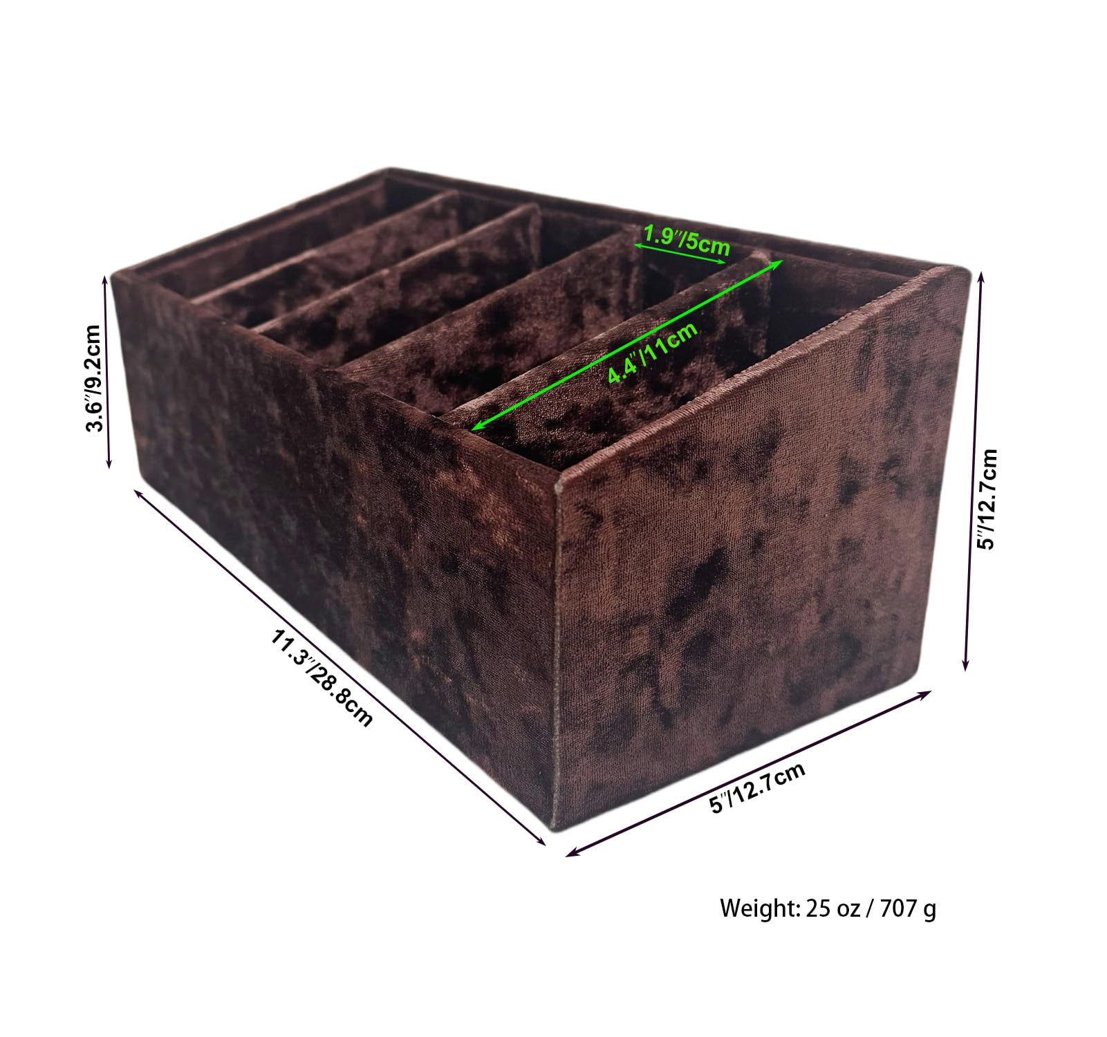 AgentMoon Luxury Velour Ties Storage Organizer with 6 Compartments,Dresser Drawer Wardrobe Storage Box for Headscarf and Belts,Bras, Bow Ties,Ribbons.12 x 8 x 3 inches. (Coffee)