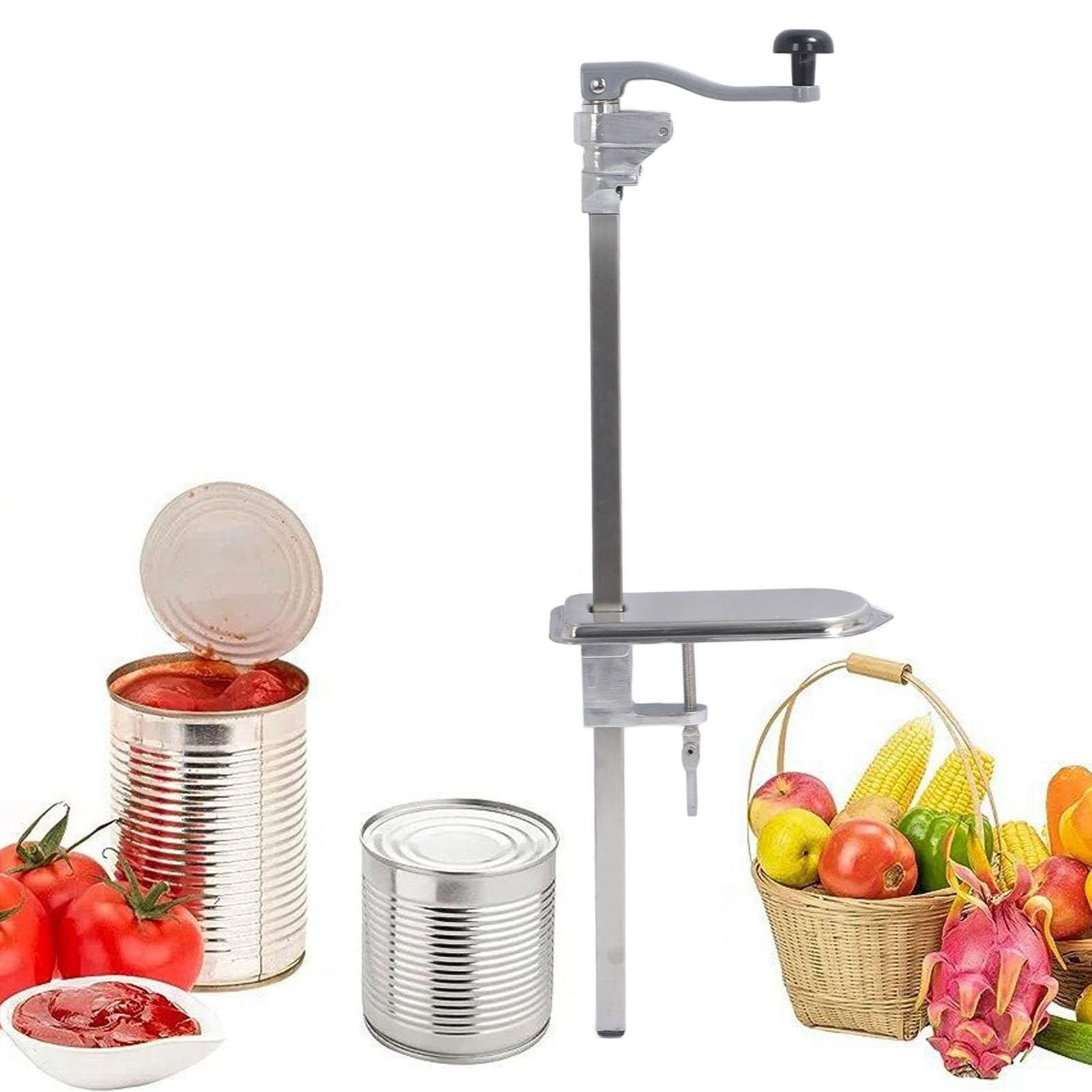 Abrelatas Comercial Abrelatas Manual de Mesa Industrial de Restaurante Resistente Base Acero Inoxidable Hierro Fundido 23,2 Pulgadas para Latas