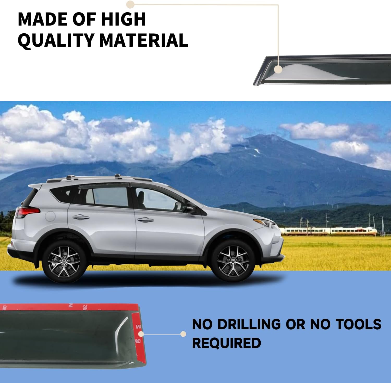 4PCS Rain Guards Fit for 2013-2018 Toyota RAV4 LE XLE SE, Tape-on Outside Mount Window Visors, Smoke Side Window Deflector, Vent Shade Shield, 2013 2014 2015 2016 2017 2018, Exterior Car Accessories