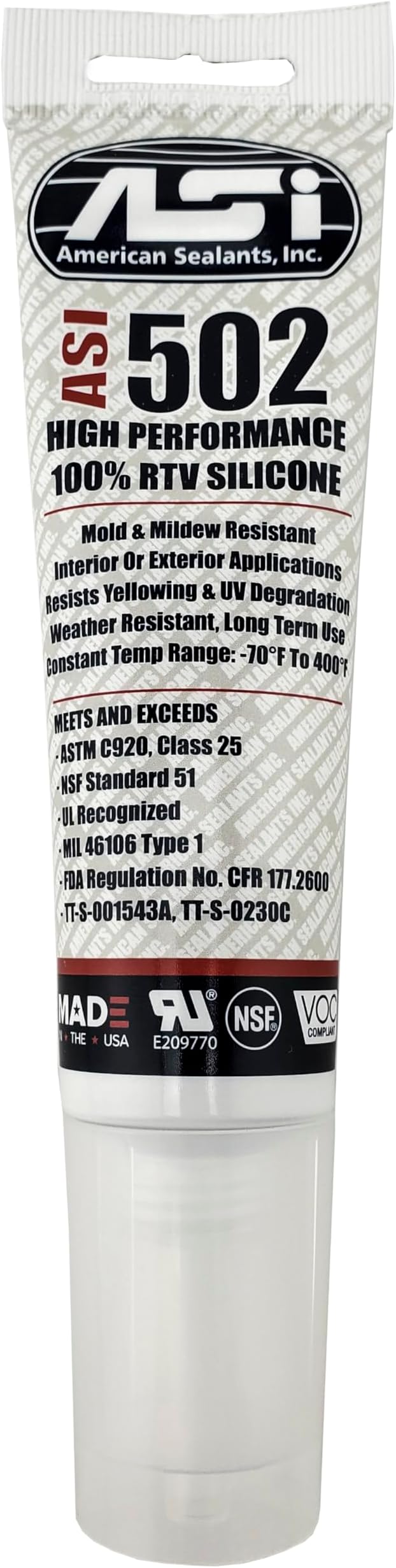 White Food Grade Silicone Sealant - 2.8 oz Squeeze Tube