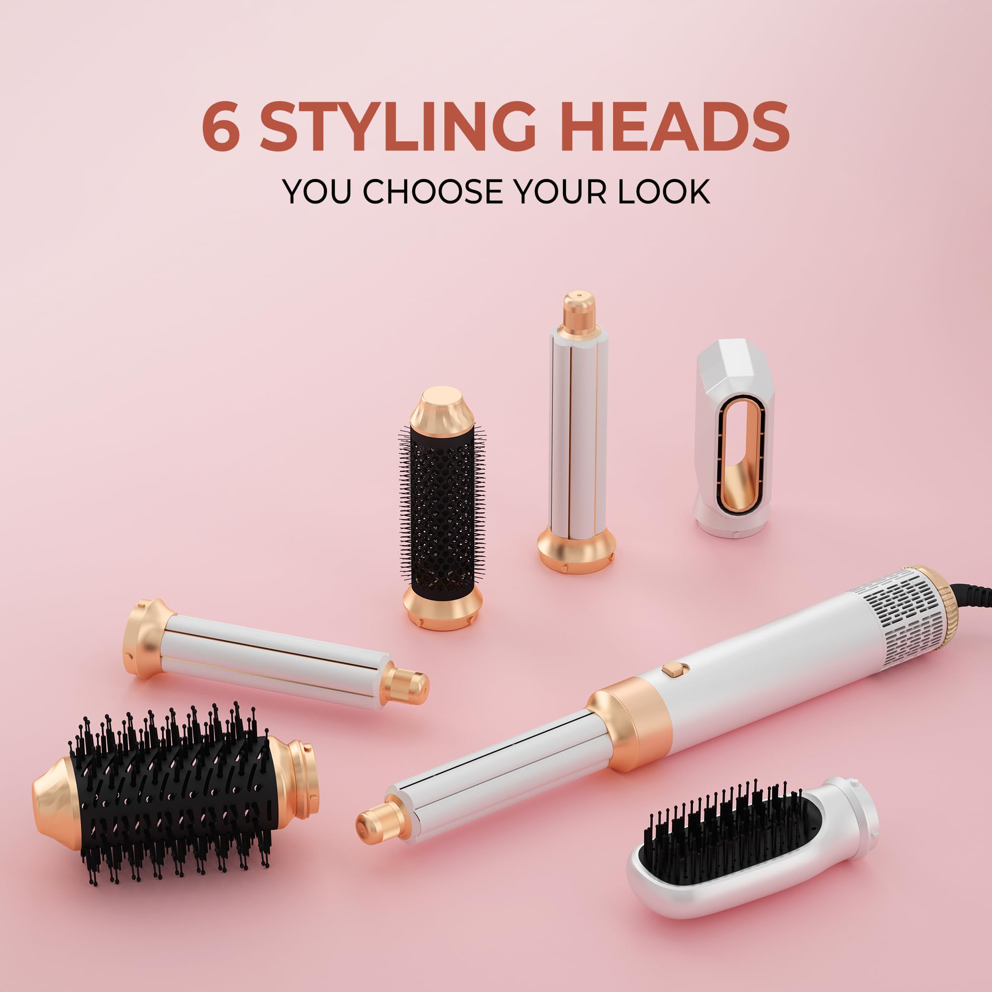 Atopskins hairstyler 6 in 1 Air Styler set mit 1000W Haartrockner, Lockenstab, Warmluftbürste, Föhnbürste, Rundbürstenföhn, Glättbürste, Geben Sie dem Haar Volumen, Glätten, Locken und Föhnen