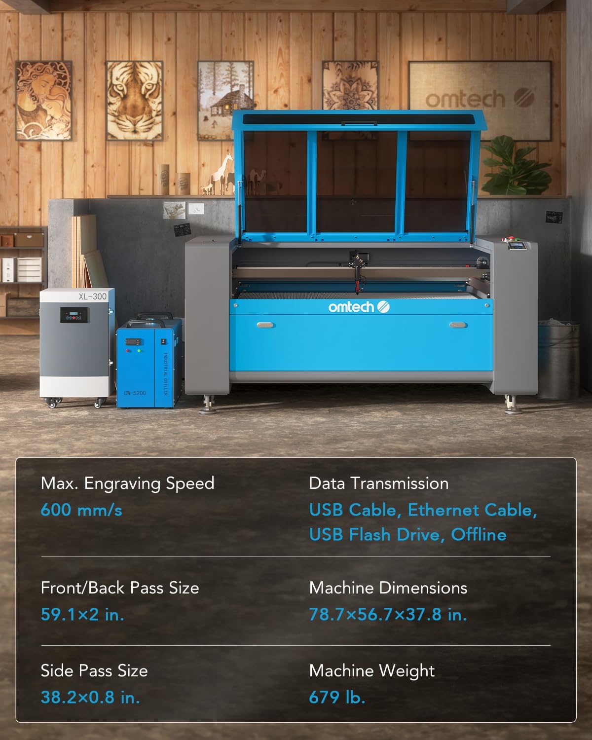 Detailed specifications of the OMTech laser engraver