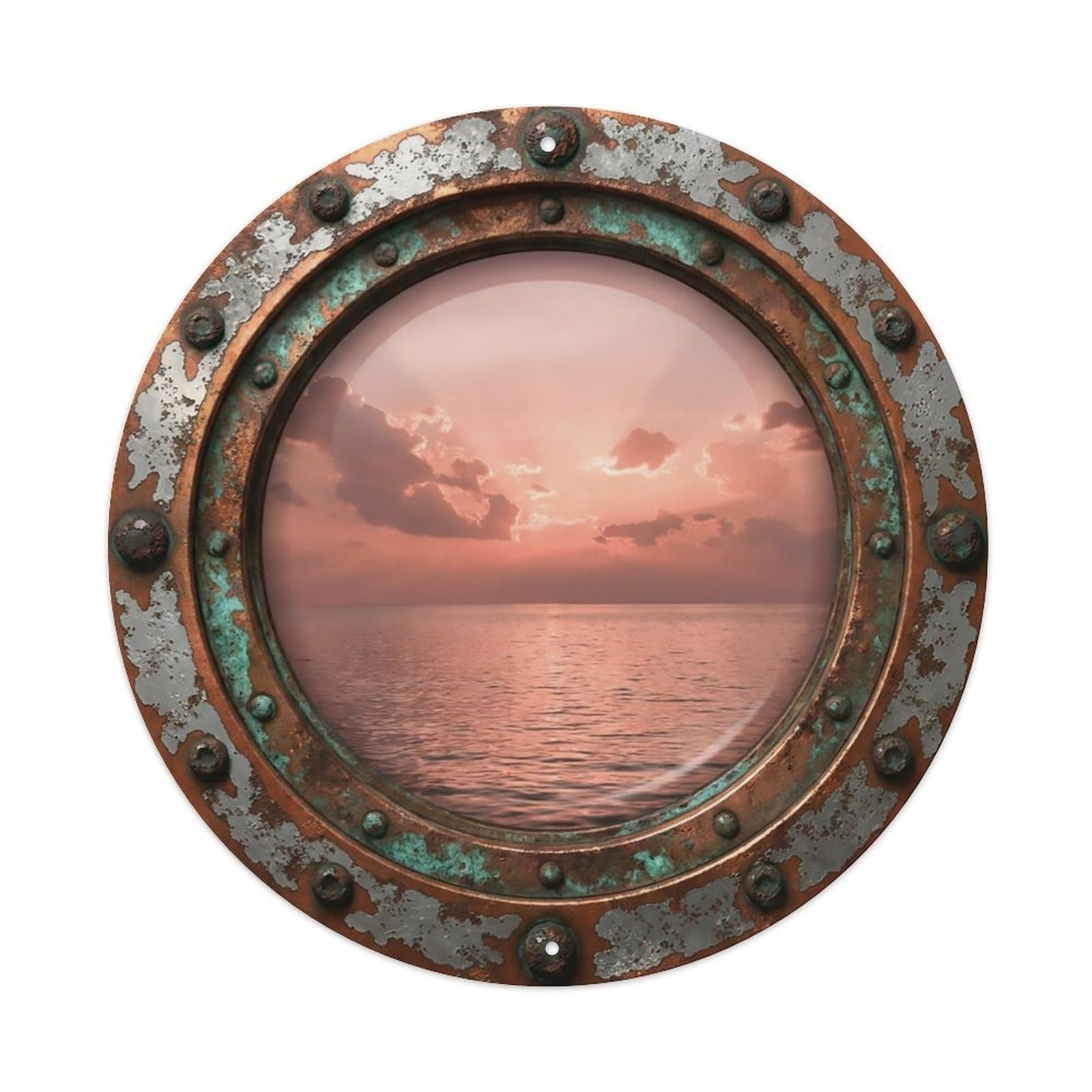 Vintage Porthole Rose Gold Sky Nautical Window View Metal Tin Sign