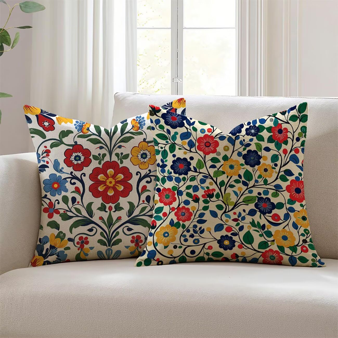 Coussin canapé imperméable 55x55cm fleur lin anti-tache pour salon de jardin et décoration extérieure