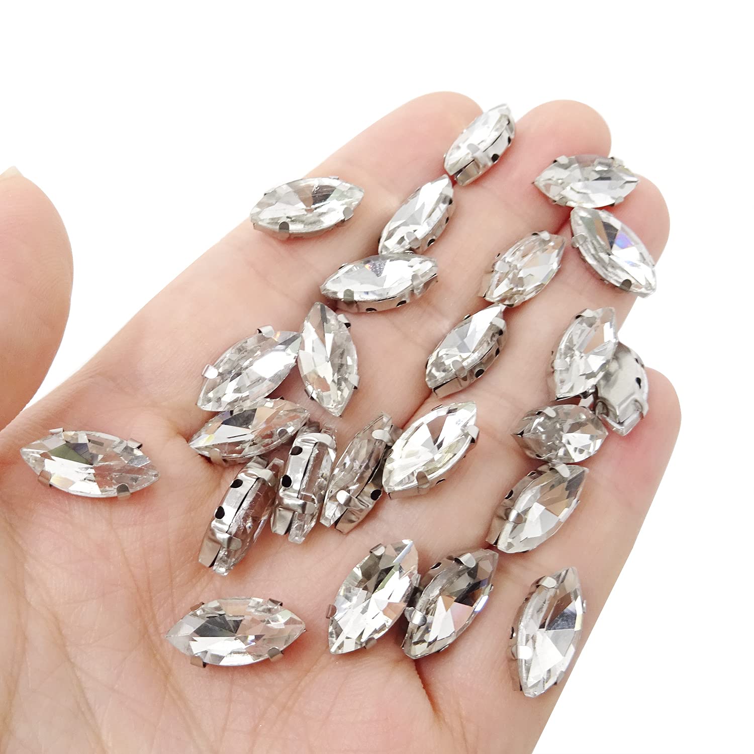 Lot De 15 Strass En Forme D'œil De Cheval (marquise) 7x15 Mm - Dos Pointu Pour Bijoux, Déco, Bleu Lac Brillant