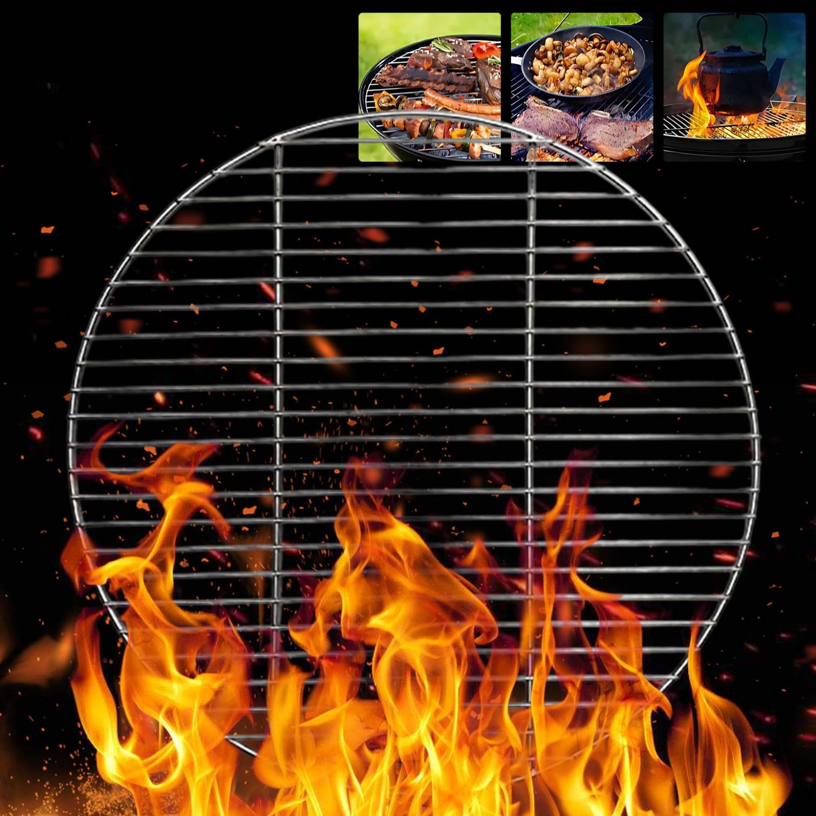 Grille de cuisson ronde en acier inoxydable de 53 cm - Pour barbecue, camping, pique-nique, jardin, répartition uniforme de la chaleur et nettoyage facile