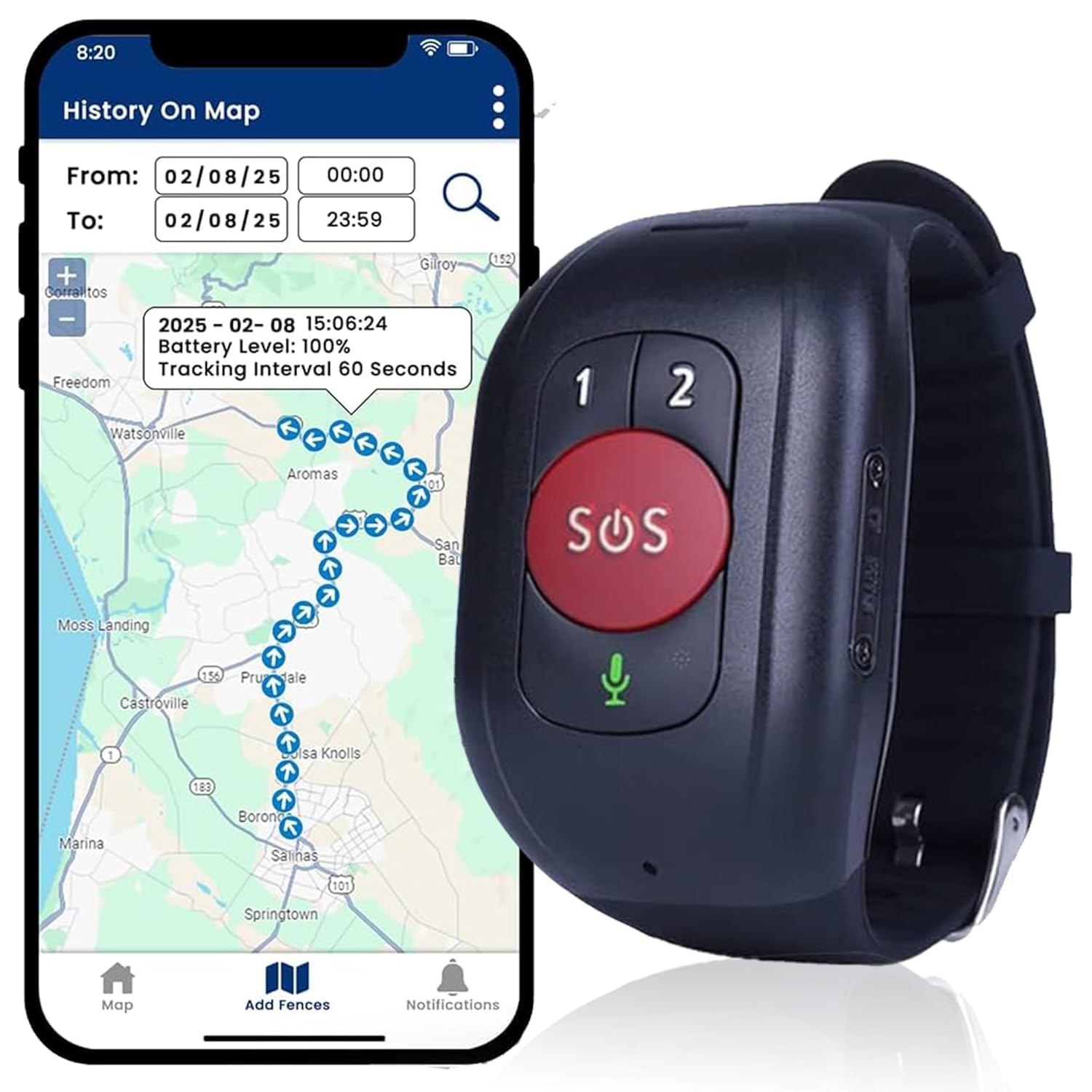SOS GPS Medical Alert Bracelet for Seniors, 4G Real-Time Location Tracking Watch with Fall Detection, Two-Way Calling, Geo-Fencing, Emergency Alert System, Black Silicone Wristband-image-18