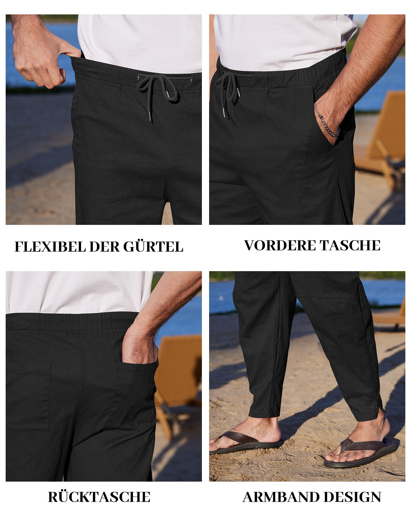 YAOBAOLE Pantalon Homme Lin Et Coton Pantalon Toile Été Pantalons Detente Yoga Léger Regular Taille Elastique