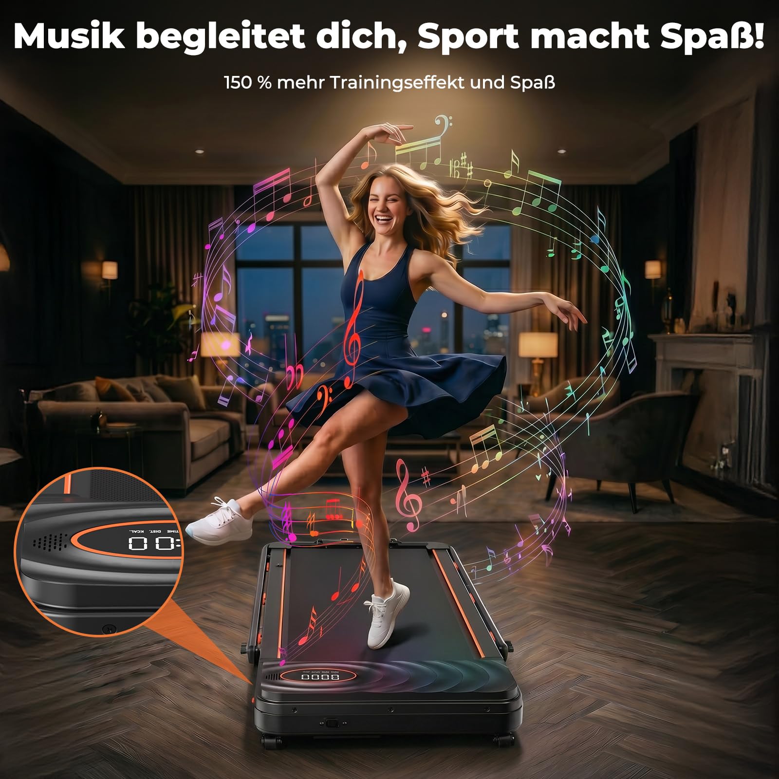 Walking Pad mit 16% automatischer Steigung, Laufband mit Steigung für Zuhause, 12 km/h, 2,5 PS Motor unter 40 dB, Walking Pad klappbar mit App & Bluetooth Lautsprecher, LED-Display, bis 136 kg