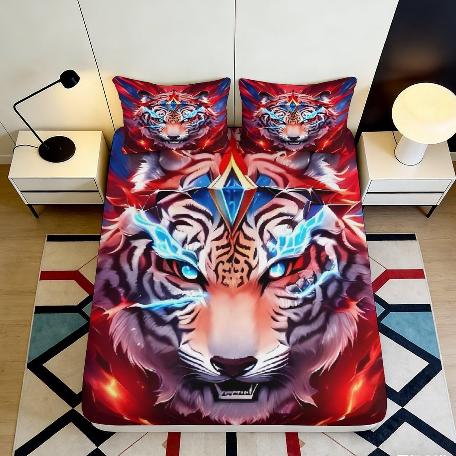 Tjiqhvmrn Style-10 3D Printed Cool Tiger Fitted Sheet Microfiber Deep Pocket Non-Slip Bedroom Bedding Tiger Mattress Fitted Cover Full Wrap Washable For Adults Teens Home 90X200x25cm