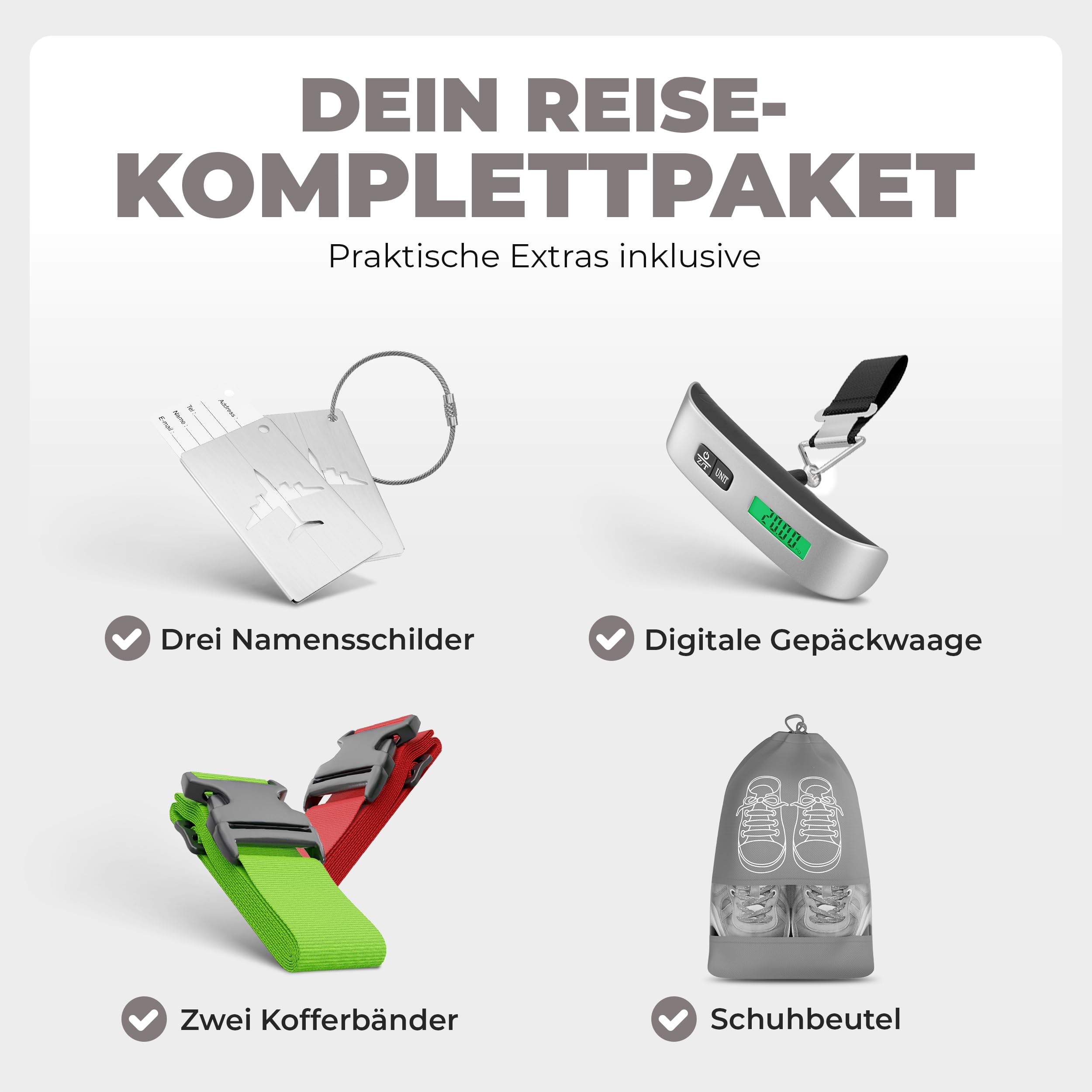 Onbest 3er Kofferset XXL 20/24/28 Zoll Champagner mit Kofferwaage | ABS-Hartschalenkoffer mit Rollen, Reisegepäck-Set aus Reisekoffer, Trolley und Rollkoffer, digitale Waage