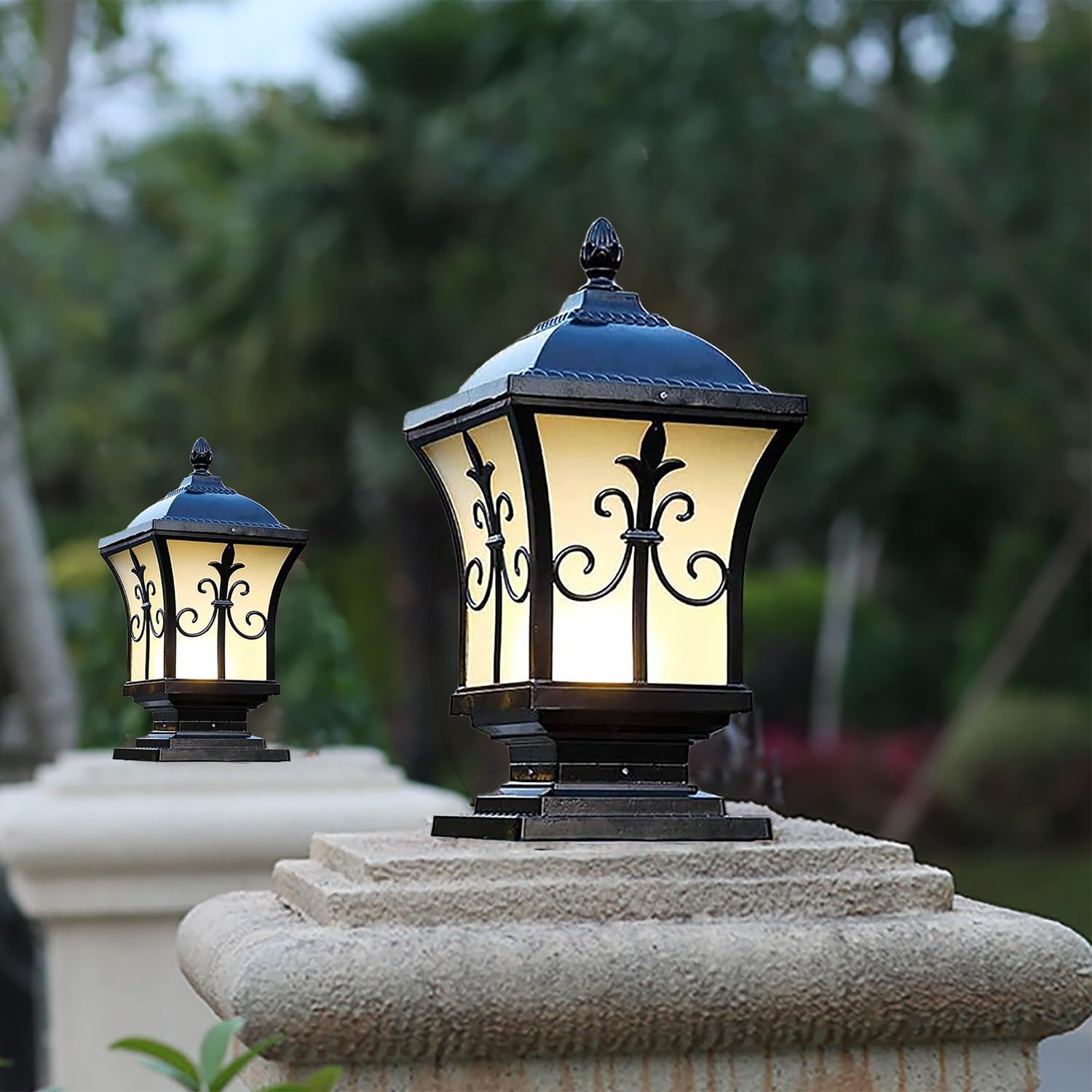 XINYASEE Lampade a colonna in metallo vintage in alluminio, E27 Luce esterno esterni Piedistallo,Lampada a colonna Park Villa,impermeabile Luce del pilastro del portico (dimensioni ridotte:38CM)