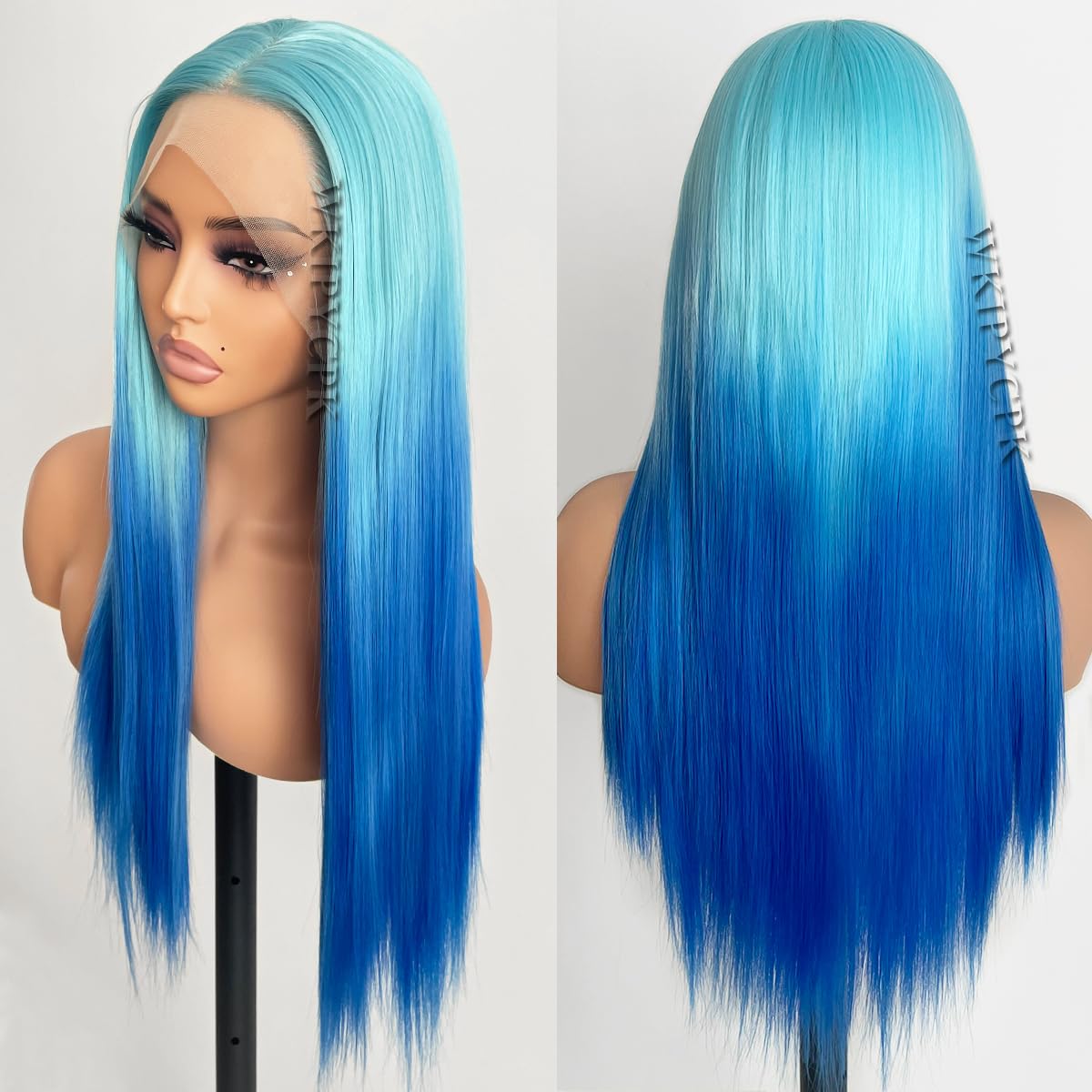 Amazon.com : WKIPYCPK Blue Lace Front Wigs Long Straight  display picture 1