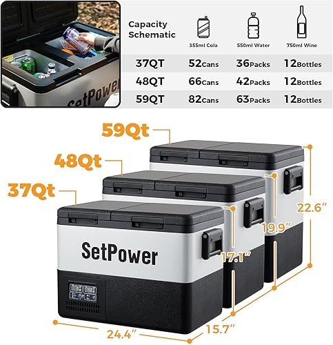 Miniatura 8 de Setpower PT35 - Refrigerador de coche con adaptador de CA, congelador portátil de doble zona de 35 L, refrigerador eléctrico de 12 voltios para