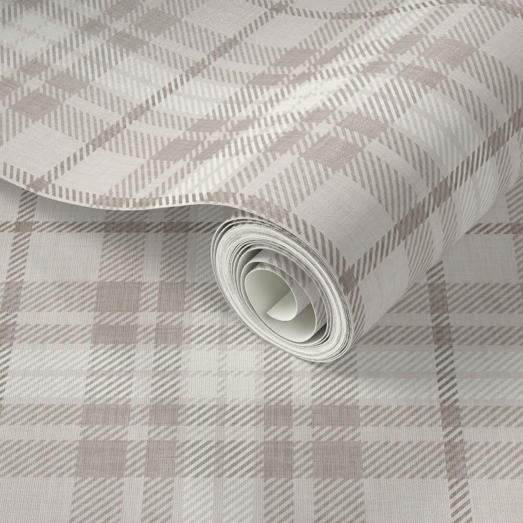 Peel & Stick Wallpaper Swatch - Taupe Neutral Plaid Classic Tartan Khaki Autumn Cozy Rustic Farmhouse Cottage Custom Removable Wallpaper by Spoonflower
