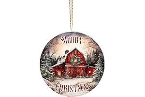 Red Barn Merry Christmas Christmas Ornament