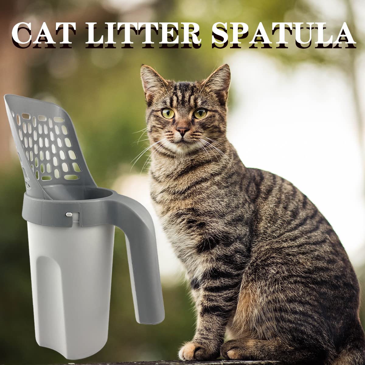 Cuchara de arena para gatos, pala de arena para gatos con contenedor de basura, soporte extraíble para arena para gatos, pala de arena portátil con soporte que proporciona 215 bolsas de basura, pala