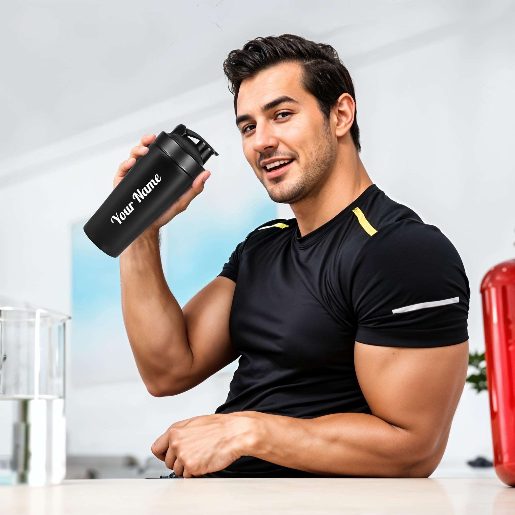 CORPORATE PORIUM Customised Stainless Steel Protein Shaker Bottle with Blender Mixer Ball Leak Proof Gym Shaker for Protein, Diwali Item BPA-Free Travel Steel Shaker for Gym 750ml 2
