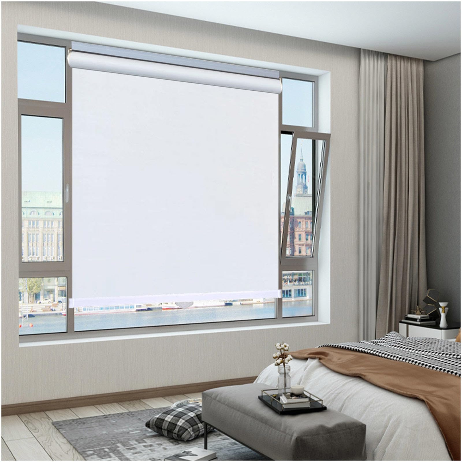 Blackout Roller Blinds No Drilling, Window Roller Shades, Temporary Blackout Curtains 68x125/90x150cm, Privacy Blinds, Sunshade Roller Blinds,white-125x100cm/49 * 39in