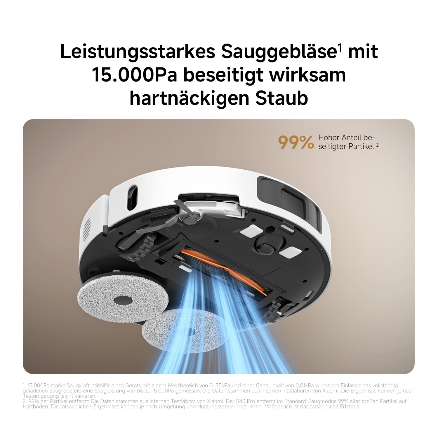 XIAOMI Vacuum S40 Pro, intelligenter Roboterstaubsauger und Mopp, selbstdehnende Seitenbürsten, Saugleistung von 15000 Pa, Hartboden und Teppich, Fernbedienung über App