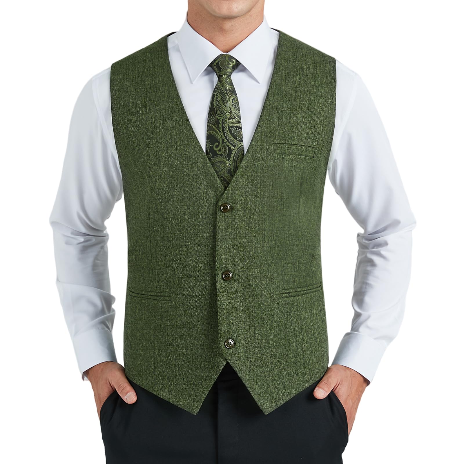 HISDERN Kamizelka męska formalna kamizelka męska elegancka klasyczna bawełniana kamizelka ślubna jednokolorowe kamizelki z kieszeniami XS-4XL