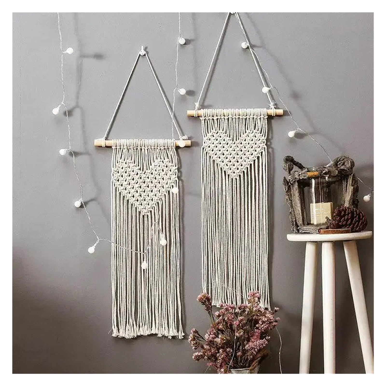 BDFJEDS Tapestry Wall Hanging 1pc Heart Wooden Stick Macrame Wall Hanging Tapestry Room Decor