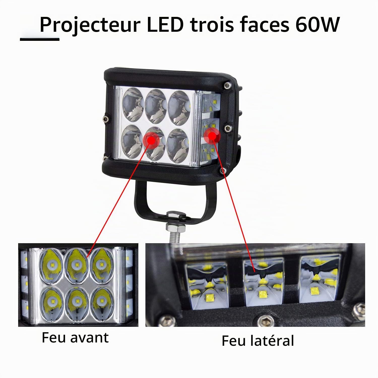 SKYWORLD 2 Pcs 10 cm 4 pouces 60W Feux travail led stroboscopique, 12V 24V Phare de travail led, projecteurs lumière Spotlight pour Offroad Voiture camions 4x4 Tracteur, feu antibrouillard