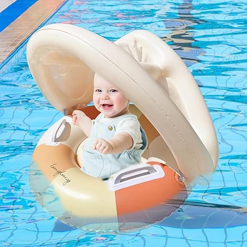 Miniatura 5 de Babyy Pool Float  Sun Protection Ring, Foldable Safety Seat, Retro Swimming Float with Canopy and Sunshade  Long Lasting Perfect Toy for Outdoor