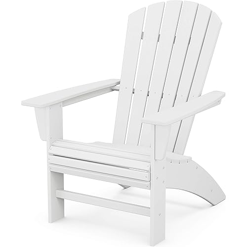 POLYWOOD Nautical Curveback Adirondack Chair, Fire Pit Patio Furniture, All-Weather HDPE Outdoor Seating, Fade-Proof, White, Deck Garden Poolside