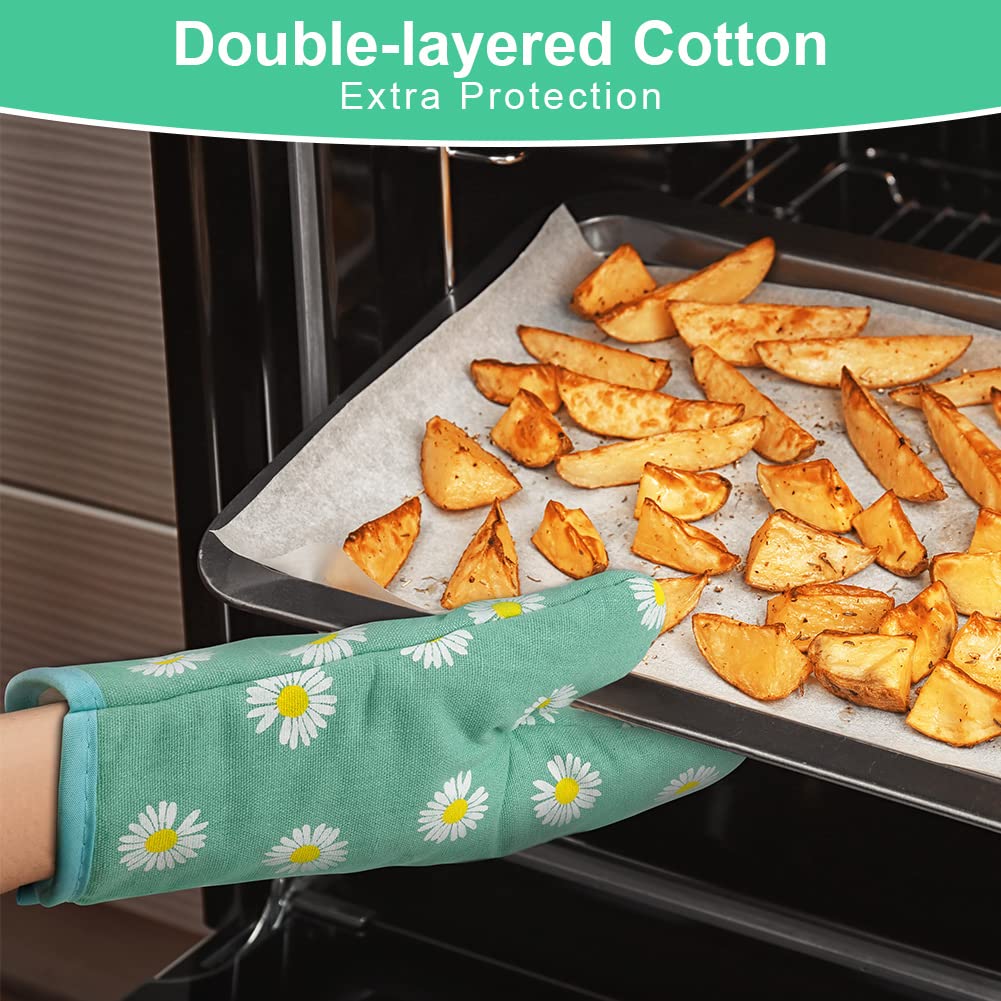 AUAUY Oven Mitts and Potholders, 1 Pair Oven Mitts and 2 Pot Holders, BBQ Gloves Heat Resistant - Image 3