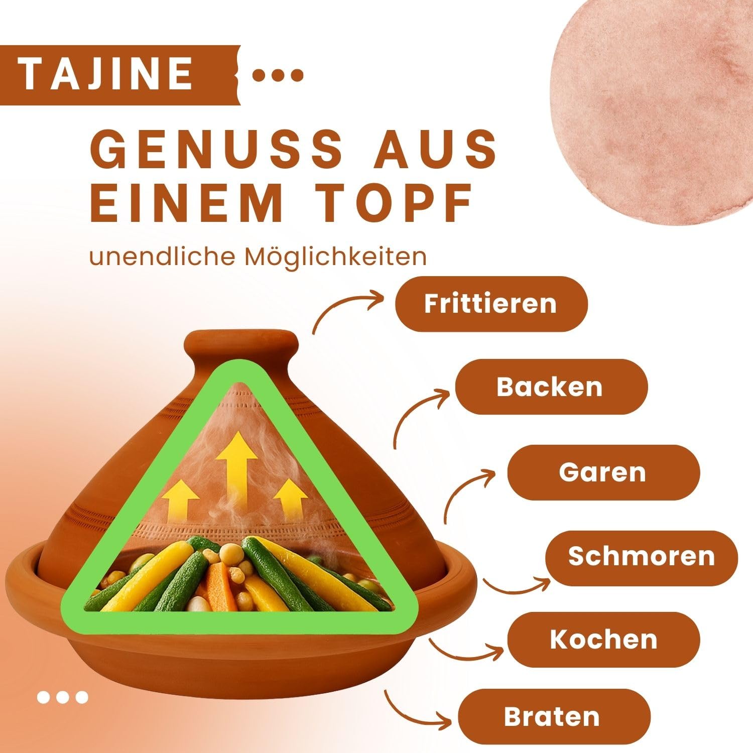 2er Set, Tajine Tagine Tuareg 30 cm + Nord-Afrikanische Küche Kochbuch