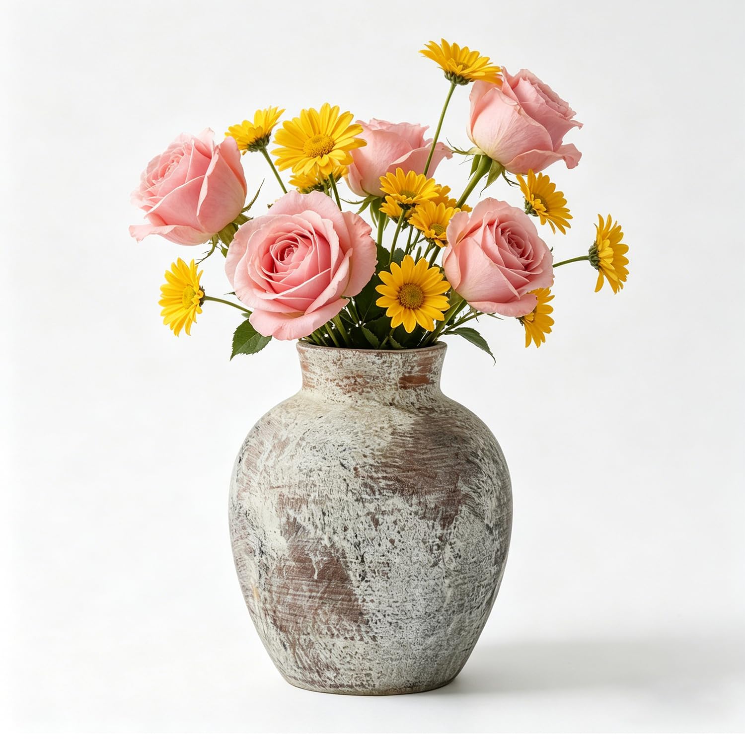 Senaire 6 Inch Tall Ceramic Vase for Pampas, Dry Plants, Fresh Flowers, Small Vintage Rustic Flower Vase for Living Room Table Entryway Bathroom Shelf Mantel Home Decor (Brown)