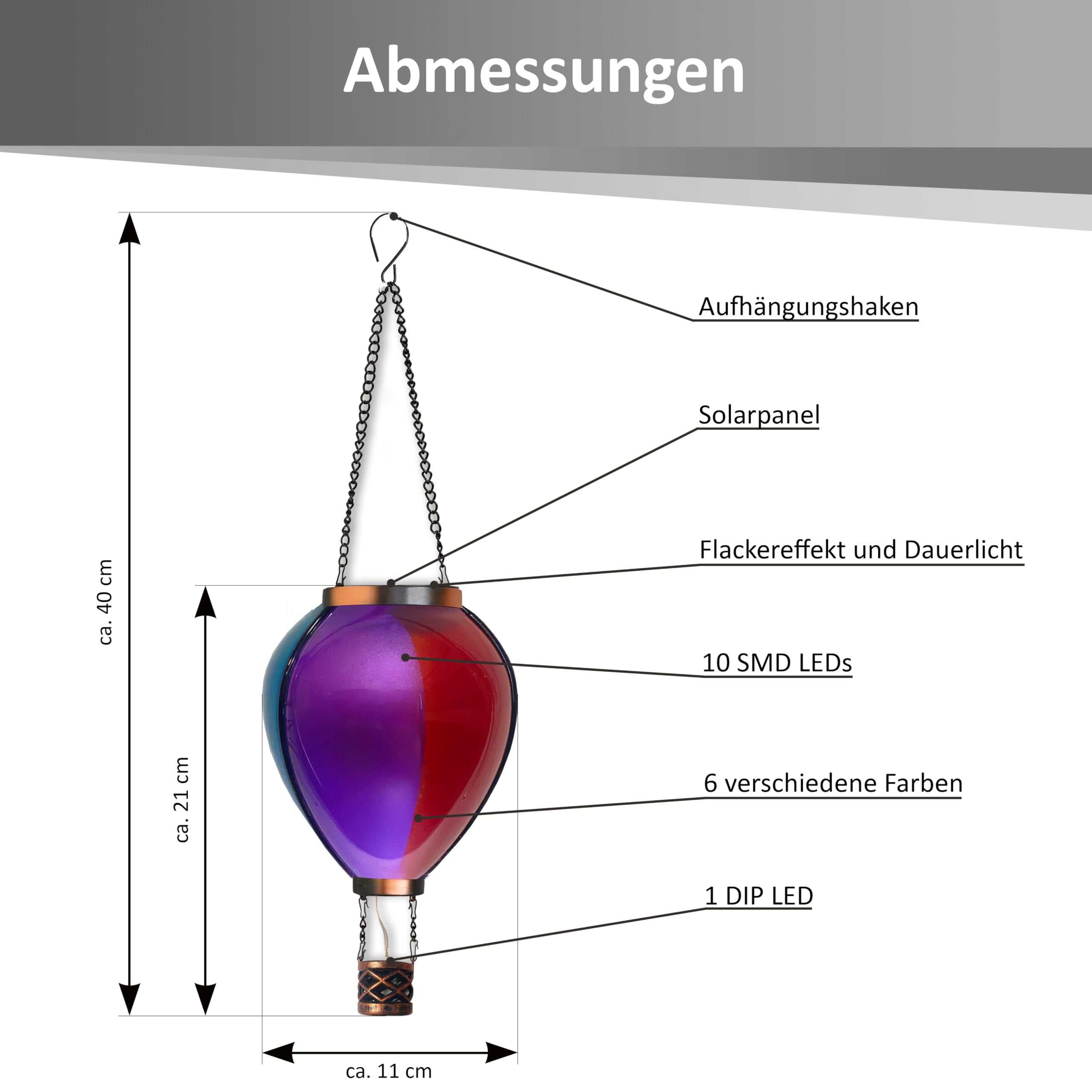 Northpoint LED Solar Heißluftballon 3er-Set IP44 Außenleuchte bunt warmweiß