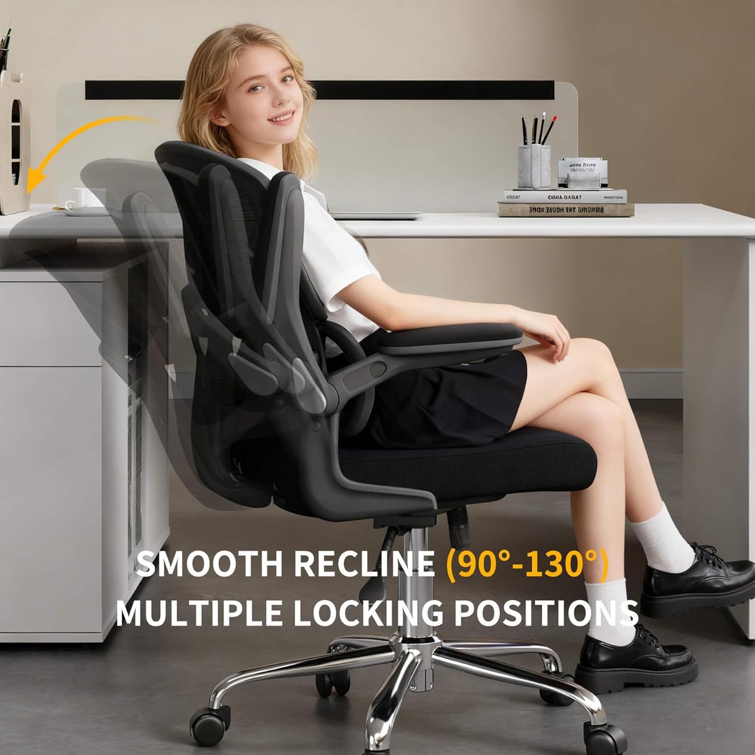 Logicfox Ergonomic Office Chair with Adaptive 2D Lumbar Support & Flip-Up Arms, Breathable Mesh Desk Chair for Back Pain Relief, Home Office Computer Chair with 400LBS Capacity