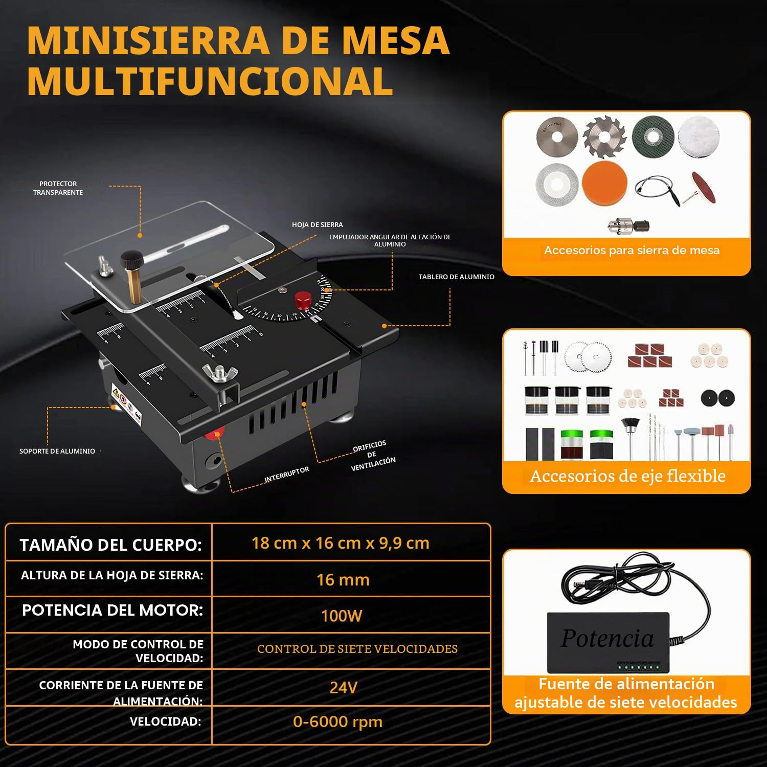 Mini sierra de mesa multifuncional con juego completo de accesorios, velocidades ajustables y ángulo, mini sierra eléctrica portátil de escritorio para proyectos hechos a mano, madera, acrílico