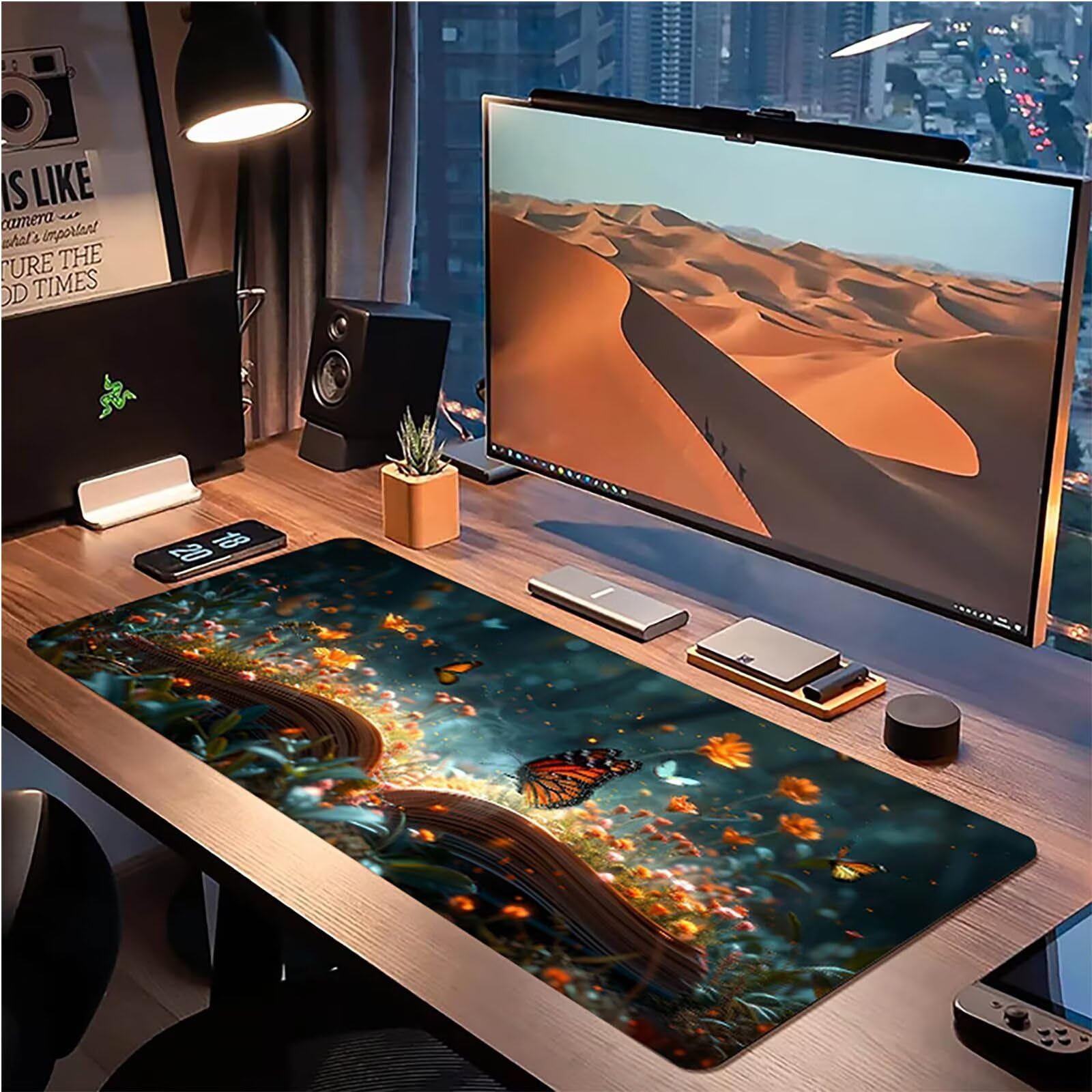 Tappetino Mouse Farfalla, Tappetino Mouse XXL 1500 x 800 mm, Gaming Mouse Pad con Base in Gomma Antiscivolo, Mousepad Migliorare la Velocità e la Precisione, Ufficio Accessori Gaming, Grigio J-7087