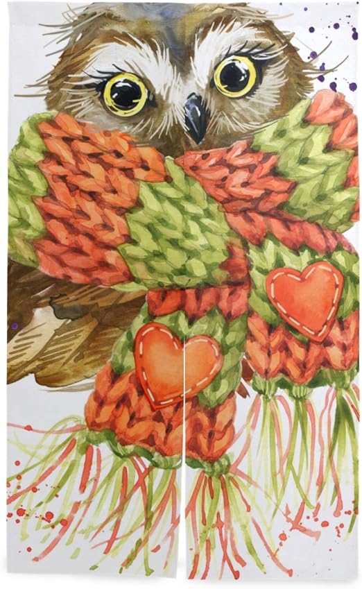 Amazon Eilanna 暖簾 カーテン かわいいフクロウ水彩イラストファッションデザイン 夏の日 おしゃれ 間仕切り 遮光 目隠し ロング 断熱 つっぱり棒 突っ張り棒 伸縮棒付き 86 143cm インテリア 喫茶店 居酒屋 飾り付け 装飾 のれん オンライン通販