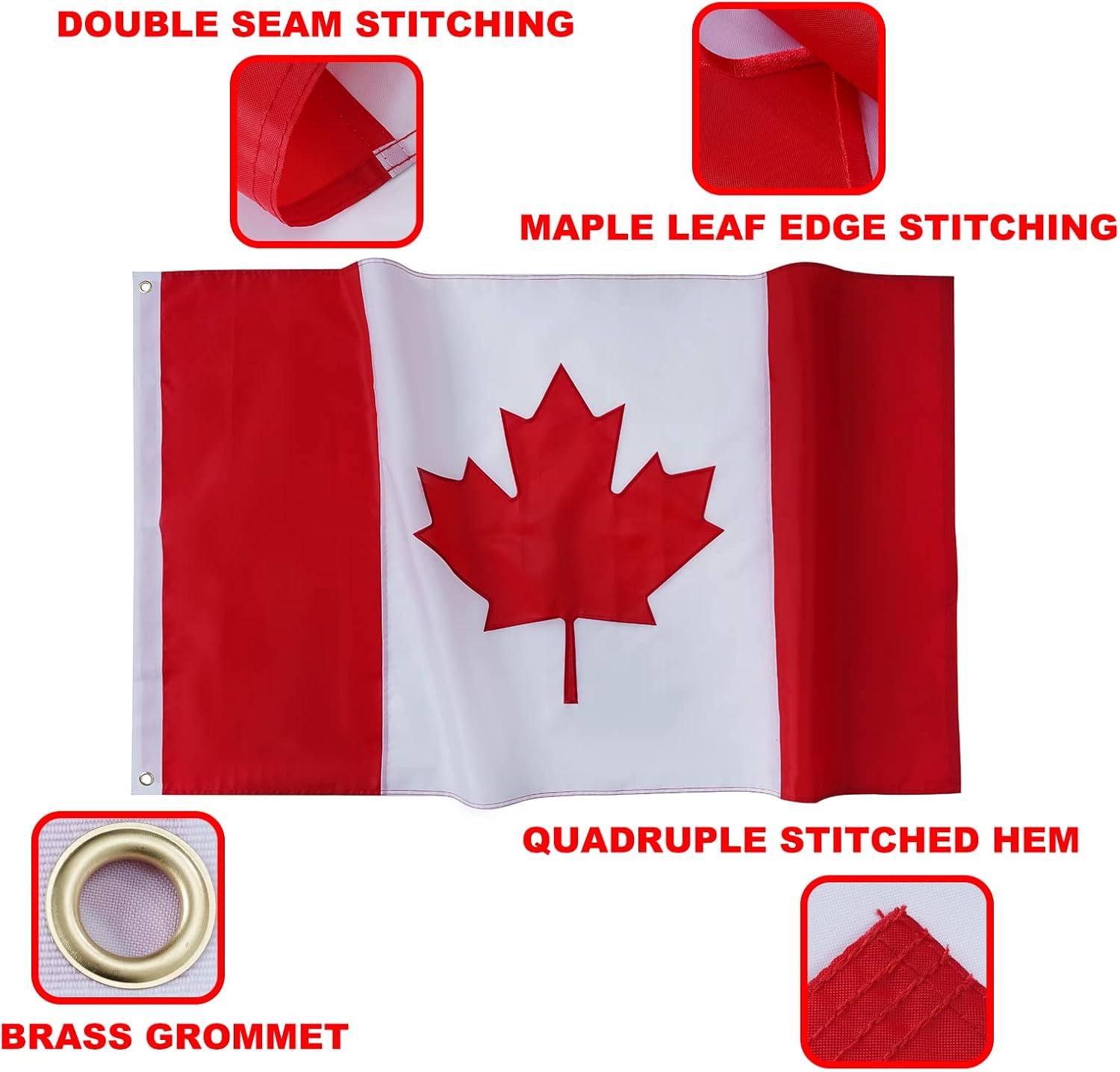 AZCOVER Canada Flag, 12x18 Inch Canadian Boat Flag Outdoor USA, Embroidered Canada Flags with 2 Brass Grommets, Heavy Duty Polyester Canadian National Flags Small - Image 7