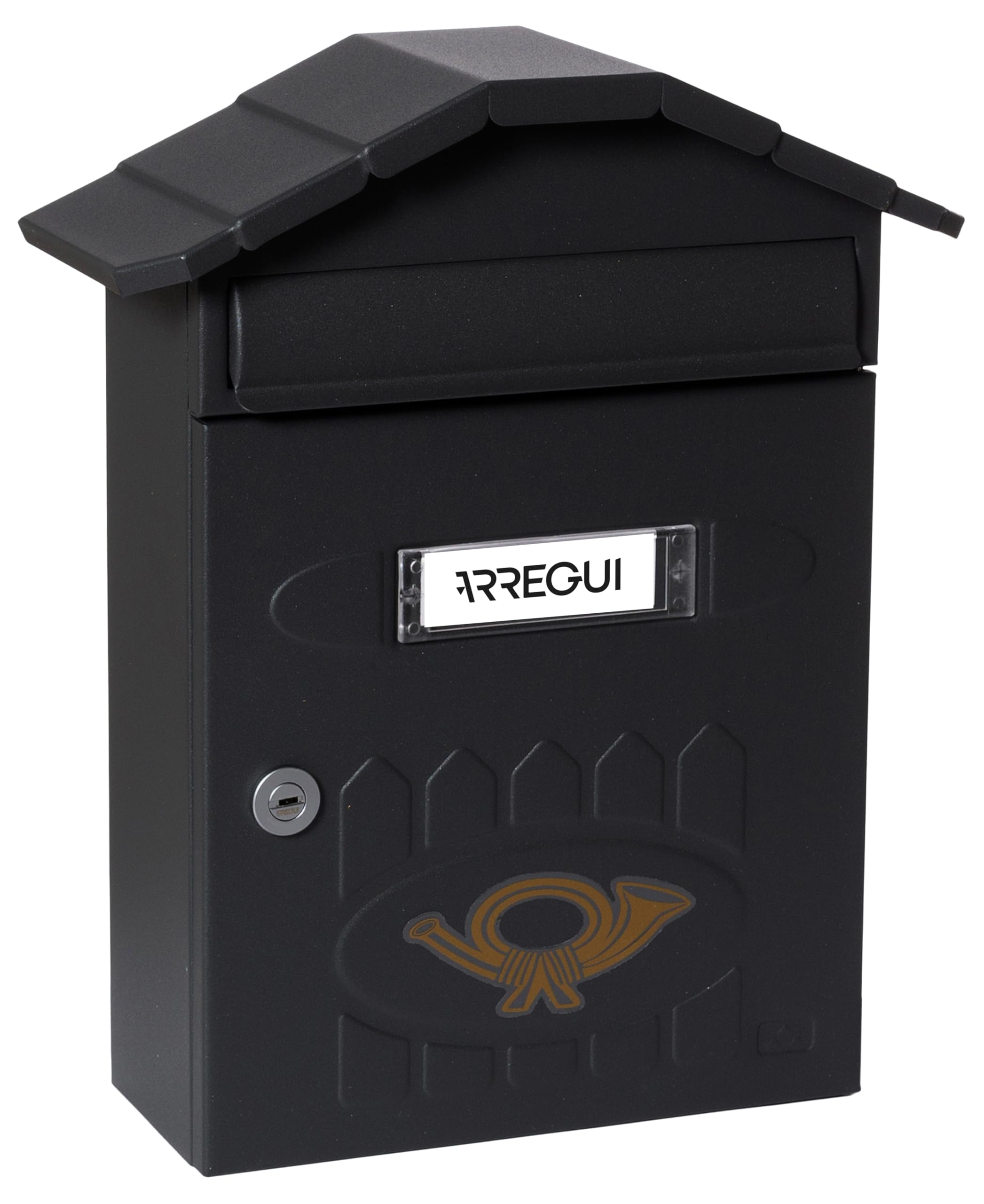 ARREGUI Villa E5004 Buzón Exterior de Acero, Tamaño M (Correo DIN A4 y Revistas), Buzón de Correo Individual, Buzón de Pared de Chapa Gruesa, Antilluvia, Fácil de Instalar, Negro Texturizado